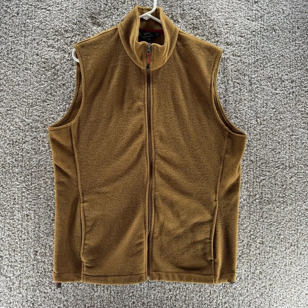 Woolrich Vest Mens Large Brown Full Zip Fleece Pockets Outdoors Hiking‎ Chicory